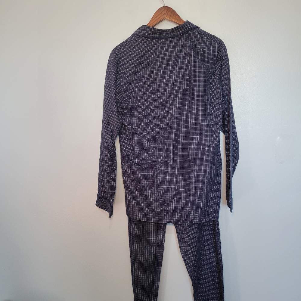Stafford Mens Plaid Sleepwear Set Size S Pajamas Blue Long Sleeve Pants Bottom - Picture 2 of 13